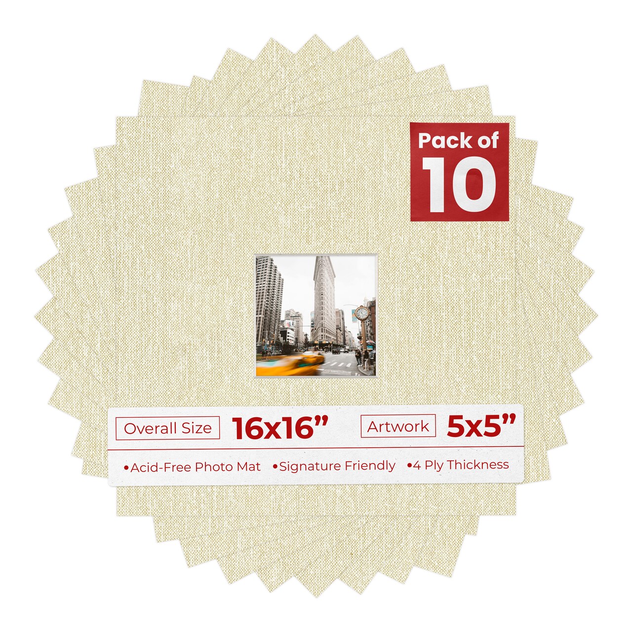 Off White Canvas Mat Board for 16x16 Frames - Fits 5x5 Photos